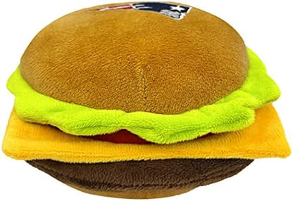 NFL New England Patriots Cheese Burger Plush Dog & CAT Squeak Toy - Cutest Stadium HAMBERGER Snack Plush Toy for Dogs & Cats with Inner Squeaker & Beautiful Football Team Name/Logo
