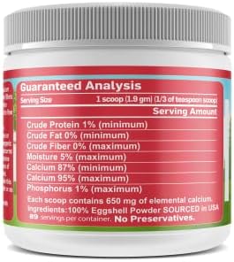 Calcium for Dogs and Cats - Fine Eggshell Powder - Strong Hip & Joint Supplement for Dogs and Cats- Dietary Supplement - No Additives - Pet's Friend Eggshellent Calcium 6oz