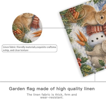 Merry Christmas House Flag 28x40 Inch Rabbit Pair Snowman Carrot Basket Holly Pinecone Watercolor Winter Outdoor Yard Lawn Front Porch Welcome Double Sided Banner Decor