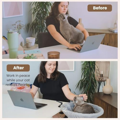 Cat Desk Bed – 180° Rotating & Adjustable Cat Hammock, 2 Washable Covers, Supports 40 lbs, Non-Slip Clamp, Soft Faux Fur, Space-Saving Design for Home Office, Remote Workers, Gamers