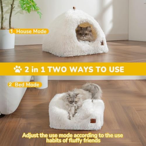 CATISM Cat Bed Cat Beds for Indoor Cats 2 in 1 Foldable Cat House White L