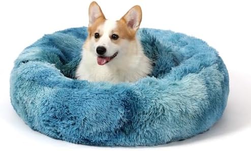 NOYAL Calming Donut Dog Bed, Hooded Cave with Blanket