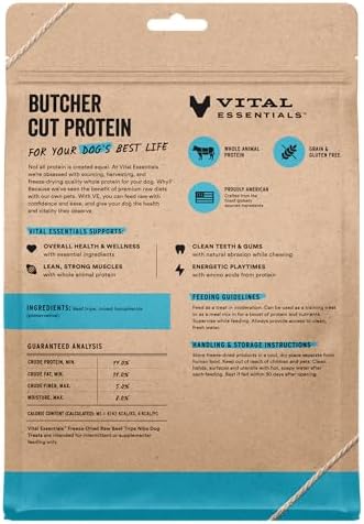 Vital Essentials Freeze Dried Dog Treats, Beef Tripe Nibs, 14 oz Bag