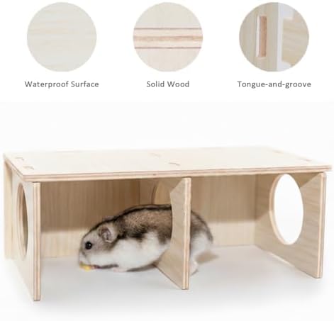 Hamster Peep Tunnel, 2-Chamber Wooden Hamster Hideout, Water-Resistant Platform for Dwarf Hamsters and Small Pets, 8.3" x 4.3" x 3.1"
