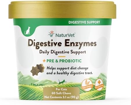 NaturVet Digestive Enzymes Daily Digestive Support for Cats - 60 Soft Chews