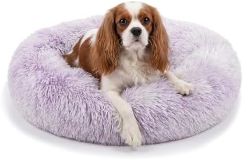 nononfish Round Calming Dog Bed,Plush Donut Pet Bed for Small Dogs