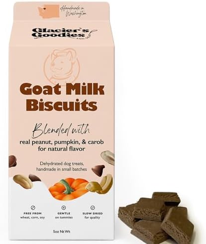 Glacier's Goodies Goat Milk Dog Treats, Peanut Carob & Pumpkin, Crunchy Natural Biscuits for Sensitive Stomachs, Limited Ingredient Training Treats