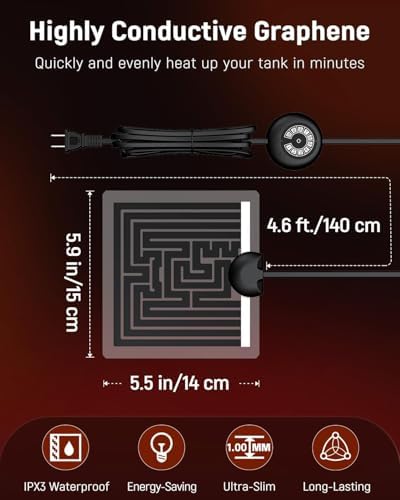 Pawfly 5 W Reptile Heat Pad with Thermostat 5.9 x 5.5 Inch Reptile Heating Pad Under Tank Terrarium Reptile Heat Mat for Turtles Frogs Snakes Lizards Geckos Hermit Crabs & Spiders