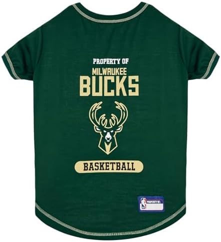 Pets First Cute Dog T-Shirt, Medium - NBA Milwaukee Bucks Dog & Cat Shirt with Basketbal Team Logo. A Comfortable & Fashionable Yet Durable Pet Outfit, Sporty Dog Shirt
