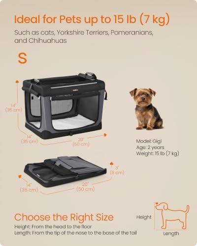Feandrea Collapsible Dog Crate, Portable Oxford Fabric Pet Carrier, 20-Inch
