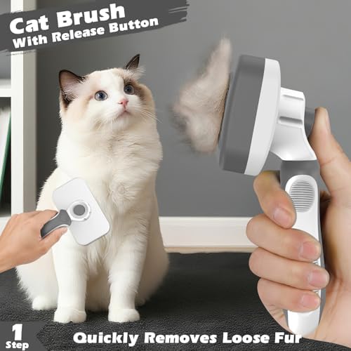 3PCS Cat Grooming Supplies, Cat Brush & Nail Clipper/Trimmer & Flea Comb for Shedding Indoor Cats Essentials Stuff Accessories (Grey)