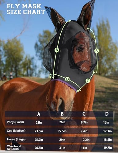 Horse Fly Mask with Ears, Fly Mask for Horses, Breathable Mesh