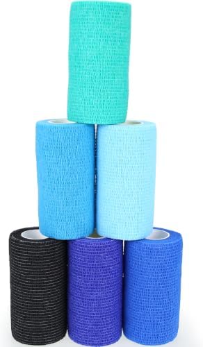 Self Adhesive Bandage Wrap Animal Cohesive Bandage Self Adherent Wrap First Aid Tape for Dogs Cats Horses Birds & Wrist Healing Ankle Sprain (4 Inch Blue Change 6 Rolls)