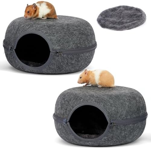 Guinea Pig Hideout 2 Pack, Double Function Guinea Pig Bed with 3 Soft Cushions, Small Animal Cage Accessories for Guinea Pigs, Hamsters, Hedgehogs, and Ferrets (Dark Grey & Dark Grey)
