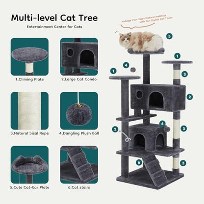 DUMOS 54 Inch Cat Tree Tower with Scratching Posts