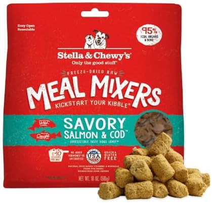 Stella & Chewy's Freeze-Dried Raw Salmon & Cod Meal Mixers- Dog Food Topper and Mixer - Made with 95% Wild-Caught Salmon & Cod, Organs & Bone - Perfect for Picky Eaters - Grain-Free - 18 oz