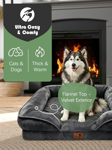 Spotted Play Orthopedic Dog Bed with Sides - Sofa Beds for Extra Large Dogs, Supportive Foam Pet Couch Bed with Washable Removable Cover, Waterproof Lining and Non-Slip Bottom, Dark Grey - XL-Plus