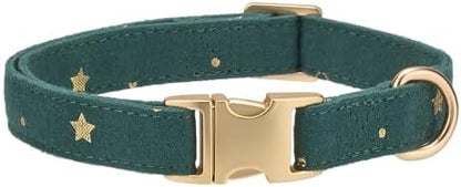 Cotton Fibric Dog Collar with High Grade Metal Buckle,for Large Dogs(Dark Green,Large:17-26")