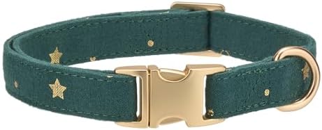 Cotton Fibric Dog Collar with High Grade Metal Buckle,for Large Dogs(Dark Green,Large:17-26")