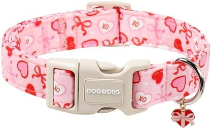 DOGWONG Valentine's Day Dog Collar-Cute Pink Bow Heart Pattern Dog Collars, Adjustable Valentine Heart Pet Collars Puppy Collar with Quick Release Buckle for Girl&Boy Dogs,M