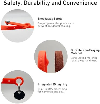 Airtag Silicone Cat Collar - Soft, Comfortable, and Lightweight Breakaway Collar with Air Tag GPS Tracker Holder for Outdoor Cats and Sensitive Skin Kittens by Nuvuq (6 ⅞" to 10 ¼", Orange)