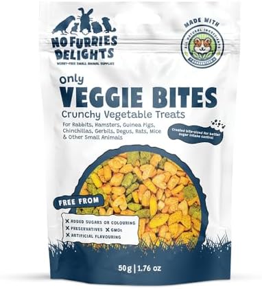 Treats, 100% All Natural Mini Bites for Rabbit Hamster Guinea Pig Chinchilla Pet Rat Mice Gerbil Bird Healthy Enrichment Bonding Rewarding (50g, Only Veggie Bites)