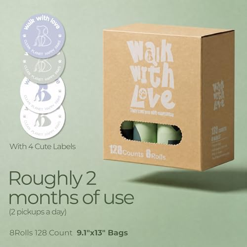 Dog Poop Bags, Leak Proof and Landfill Friendly Waste Bags,128 Bags