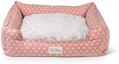 Fringe Studio Ditsy Block Dark Blush 24" W x 21" D x 7" H Small Rectangular Cuddler Pet Bed W/Reversible Cushion, 100% Cotton Canvas Exterior, Machine Washable, PetShop Collection (755SM002)
