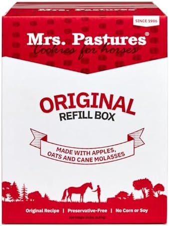 Mrs Pastures Cookies and Treats for Horses - Premium Horse Treats - Made with Apples, Oats, and Rolled Barley - Preservative Free - All Natural Ingredients - No Corn or Soy (15lb Refill Box)