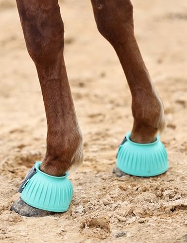 Harrison Howard Rubber Bell Boots for Horses, Hoof Overreach Protection for Horses, w/Upgraded Leather Touch Tape