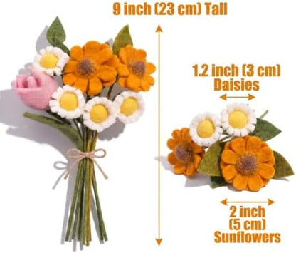 Glaciart One Felt Flowers Artificial Bouquet - 8 pcs | Reusable, Washable and Essential Oil Ready Multi Color Artificial Flowers w/Bendable Wire Stem | Great as Gift and Home or Event Decorations