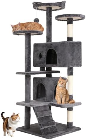 BestOffice 54 Inch Cat Tree, Multi-Level Cat Tower with Condo, Perches, Sisal Scratching Posts, Climbing Ladder,Indoor Activity Center Play House for Kittens & Adult Cats,Light Gray