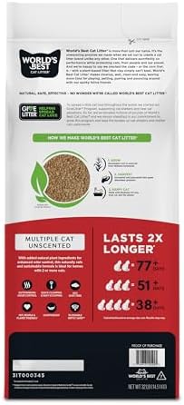 World's Best Cat Litter Multiple Cat, Unscented, Odor Control, 32 lb Bag
