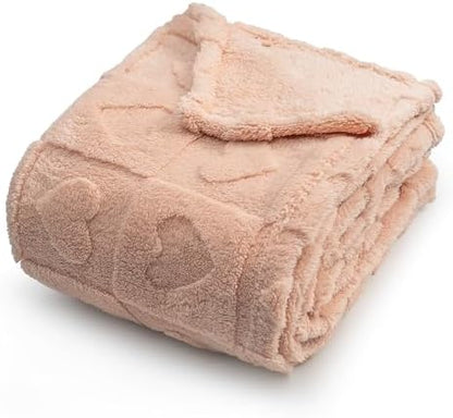 Americanflat 30x40 Jacquard Kids Throw Blanket - Soft and Breathable Mini Fleece Throw Blanket for Couch, Bed, Chair - Fleece Blankets Perfect for Home, Bedroom, or Outdoor Use - Heart Design in Pink