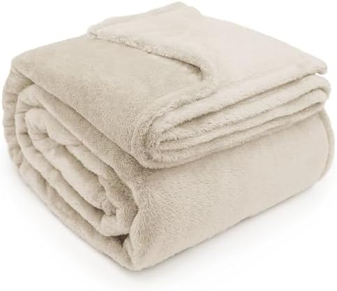 DEZ FURNISHINGS Ultra Soft Plush Fleece Throw Blanket, Double Sided Cozy Thick Warm Blanket for Sofa & Bed, Throw XL (60" x 70"), Beige