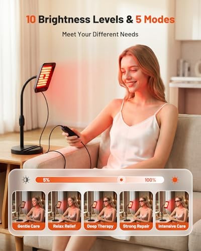 Red Light Therapy for Face and Body, 3 LED Wavelength 660nm 730nm 850nm Infrared Light Therapy Desk Lamp with 360°Adjustable Head & Phone Stand, Home Office Travel Portable Use w/Glasses