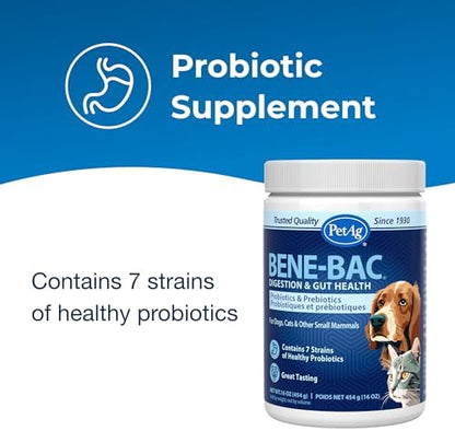 PetAg Bene-Bac - 1 lb Powder - Probiotics for Dogs, Cats, Exotic & Wildlife Mammals