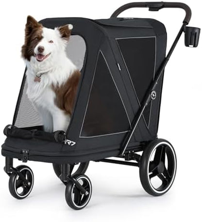 Beberoad Pet Stroller for Medium Dogs, Dog Stroller One-Second Fold, R7 All-Terrain with ER Tires, Mesh Dual-Window, Full Disassembly&Washable Waterproof Oxford Fiber