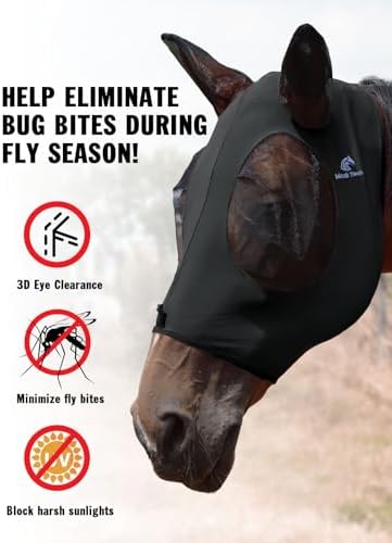 Mask Tech 5 Pieces Horse Fly Masks with Ears, Stretchy Elastic Mesh Fly Masks, 3D Eye Clearance, UV Protection-Large,Combo 30