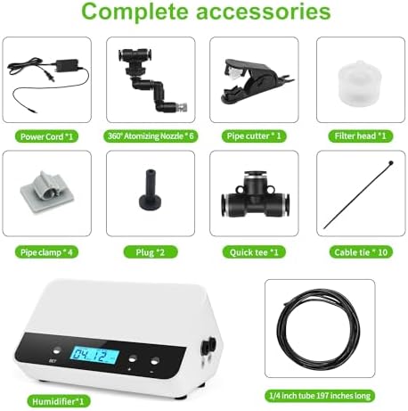 Reptile humidifier, LCD with Timing Function, time Length and Interval can be Set, Reptile Spray System with 6 Spray nozzles,misting System for Reptiles of Amphibians, Tanks, Paludarium