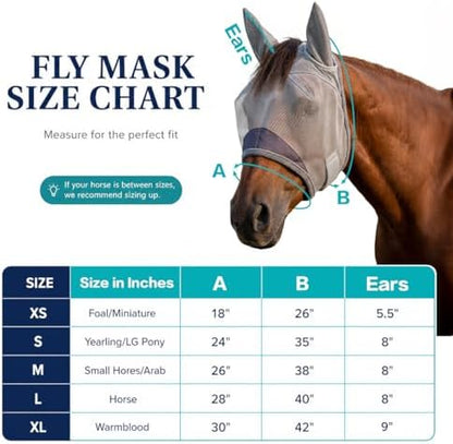 Horse Fly Mask, Super Comfort Fly Masks for Horses, Adjustable UV Protection Breathability Horses Fly Masks with Ears, Pony Mini Equine Fly Mask for Miniature Foal Draft Cob Srabian Full (Gray, M)