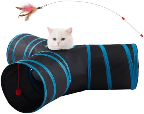Cat Tunnels for Indoor Cats 3 Way Play Toy Kitty Tunnel Peek Hole Toy with Ball for Cat Tube Fun for Rabbits Kittens and Dogs