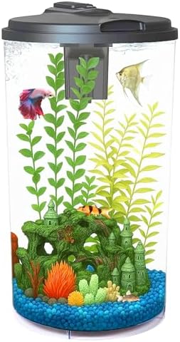 Koller Products Plastic 6-Gallon AquaView 360 Aquarium Kit for Tropical Fish, Betta Fish with LED Lighting and Power Filter Clear, 4-Piece Set