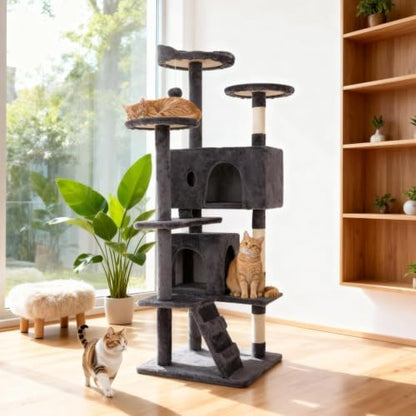 BestOffice 54" Cat Tree with Toy, Multi-Level Cat Tower Indoor Ashy
