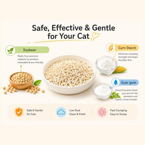 Korea Brand,Tofu Cat Litter 22.8(5.7lb x 4pack),Lightweight cat Litter clumping,Nature Plant-Based Pellets,Low-Dust Qucik Clumping Superior Odor Control,Non Toxic Low Tracking