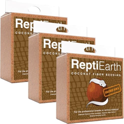 ReptiEarth Fine Coconut Fiber Substrate, Fluffy Small-Strand Reptile Substrate and Snake Bedding for Bioactive Terrarium Tanks, Organic Coco for Lizards, Frogs, Tarantulas (3 Pack Breeder Bundle)