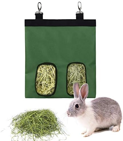 Rabbit Hay Feeder Bag Hanging Hay Rack (Green, 2 Windows)