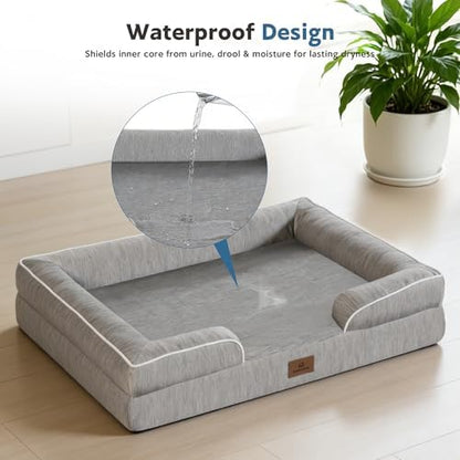 Cooling Dog Bed,Dual-Cooling Design,Q-Max >0.4 Cool Pet Beds for Extra Large Dogs,Orthopedic Foam Dog Bed with Sides, Removable Cover & Waterproof Lining,Grey (48" L x 32" W x 8" Th)