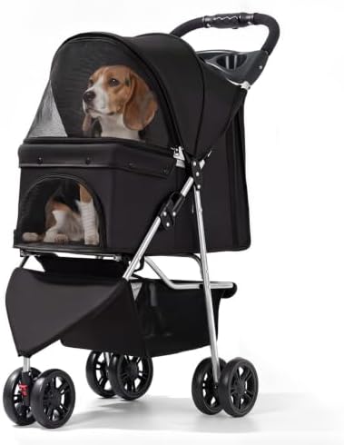 Pet Stroller for Small Medium Cats Dogs, 3-Wheel, One-Click Foldable