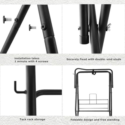 2 Pack Folding Saddle Rack Heavy Duty Freestanding Horse Saddle Stand Detachable Saddle Rack Stand with Bottom Storage for English & Western Saddles
